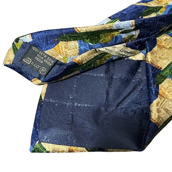 Ermenegildo Zegna Menโs Silk Patterned Neck Tie, Blue/ Brown/ Green - Picture 3 of 3